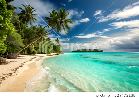 tropical beach with palm trees 125472139
