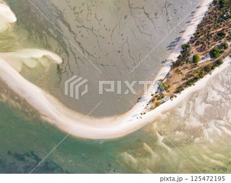 Aerial view of sandbar with turquoise sea at Laem had Koh khao yai Phang Nga Thailand, summer background and summer holiday concept Aerial view of sandbar with turquoise sea at Laem had Koh khao yai Phang Nga Thailand, summer background and summer holiday concept 125472195