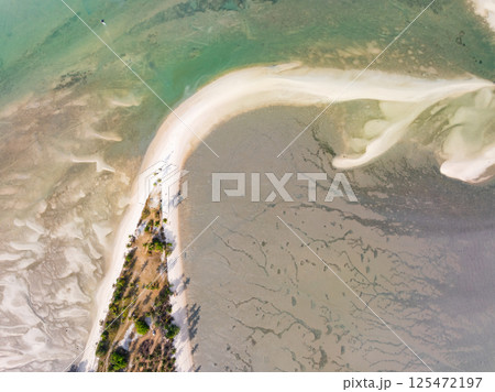 Aerial view of sandbar with turquoise sea at Laem had Koh khao yai Phang Nga Thailand, summer background and summer holiday concept 125472197