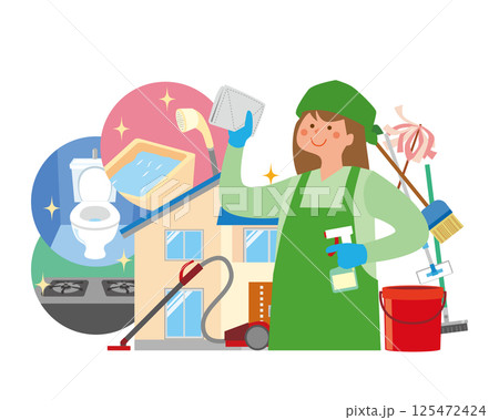 ハウスクリーニングをする女性 125472424