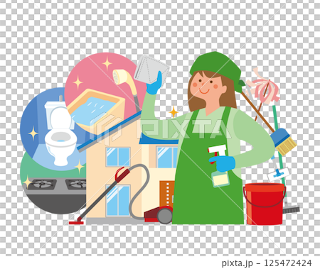 一名婦女正在打掃房子 125472424