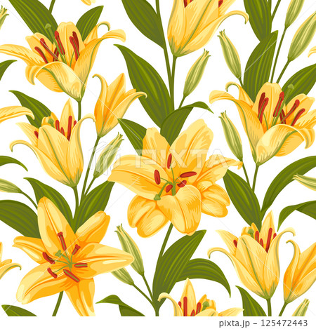 Yellow Tiger Lilies Seamless Pattern 125472443