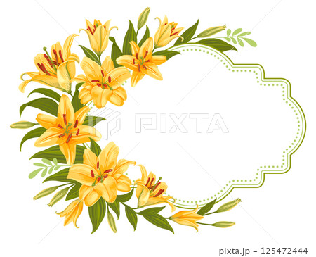 Vintage Frame With Yellow Tiger Lily Flowers Decoration 125472444
