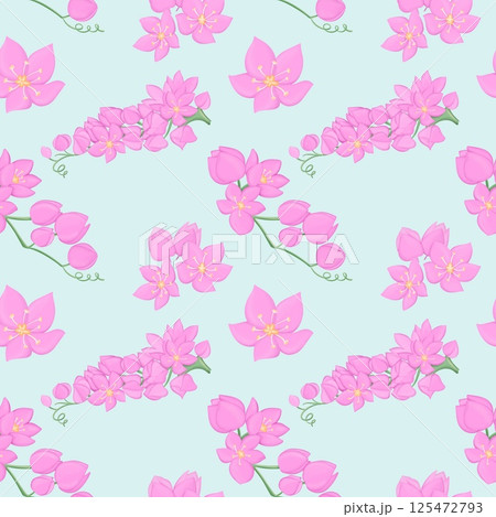 Vintage Mexican Creeper Seamless Floral Pattern Light blue background Vintage Mexican Creeper Seamless Floral Pattern Light blue background 125472793
