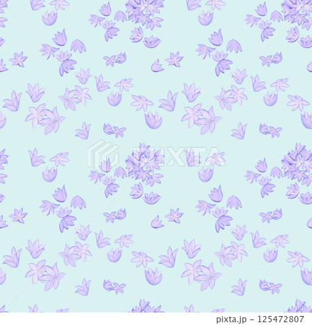 Vintage Chive blossoms Seamless Floral Pattern Light blue background 125472807