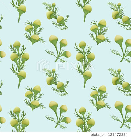 Vintage Pineapple weed Seamless Floral Pattern Light blue background Vintage Pineapple weed Seamless Floral Pattern Light blue background 125472824