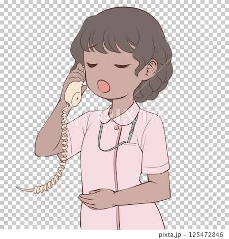 A dark-skinned female nurse talking on the phone - astonished 125472846