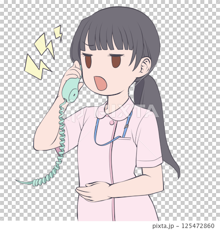 受話器を持って話す黒髪の女性看護師・怒り 125472860