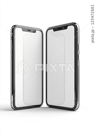 Two identical smartphones side by side, both with blank screen. 125472881