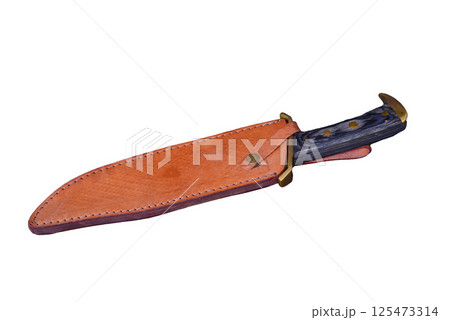 Bowie Knife in scabbard isolate over white Bowie Knife in scabbard isolate over white 125473314