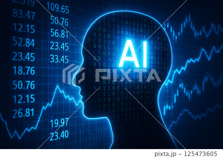 AIと金融データの融合を描いたデジタル脳のシルエット 125473605