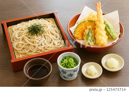 天ぷらとざるそばの本格和食セット 天ぷらとざるそばの本格和食セット 125473714