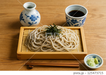 藍染め陶器と竹ざるで味わう本格ざるそば 藍染め陶器と竹ざるで味わう本格ざるそば 125473715