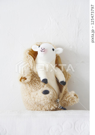 白い背景度撮った羊のぬいぐるみ 白い背景度撮った羊のぬいぐるみ 125473797