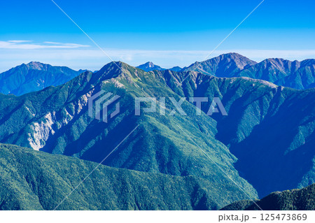 荒川中岳の山頂から見る塩見岳と間ノ岳 南アルプス 悪沢岳と荒川岳登山 荒川中岳の山頂から見る塩見岳と間ノ岳 南アルプス 悪沢岳と荒川岳登山 125473869