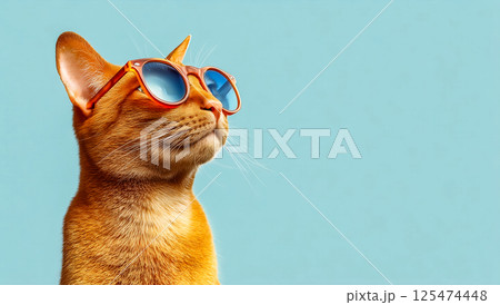 サングラスをかけたオレンジ色の猫 サングラスをかけたオレンジ色の猫 125474448