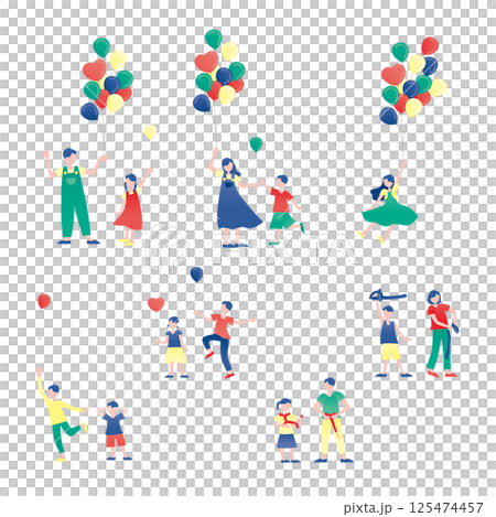 人們拿著氣球的插圖 125474457