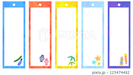 イラスト付きの五色の短冊 七夕素材 ベクター 125474482
