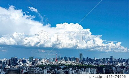 《AI画像》入道雲が広がる真夏の東京都市風景 125474496