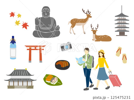 奈良観光イラストセット（手描き風） 125475231