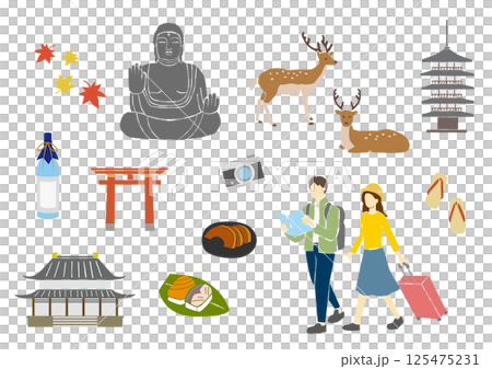Nara sightseeing illustration set (hand-drawn style) 125475231