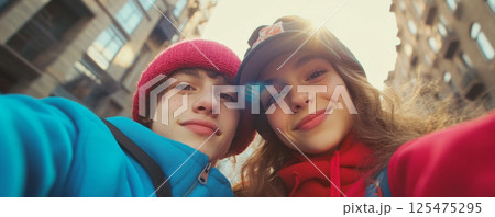 Happy Couple Smiling Together in Urban City Setting 125475295
