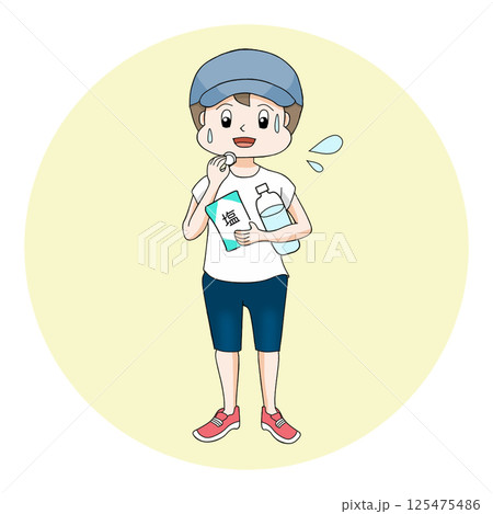 スポーツ後に塩分を補給する男性 125475486