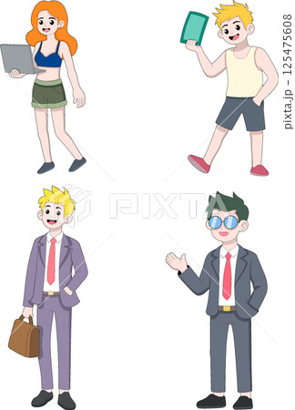 Cartoon Business People Set Working from Anywhere Cartoon Business People Set Working from Anywhere 125475608