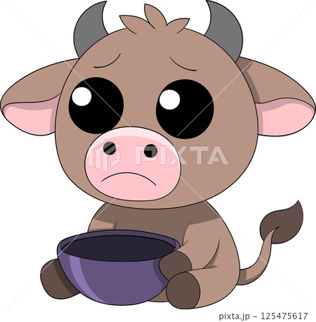 Cute Cartoon Cow Waiting for Milk Cute Cartoon Cow Waiting for Milk 125475617