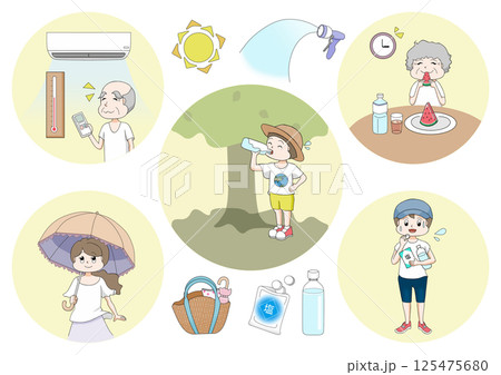 熱中症対策イラストセット 熱中症対策イラストセット 125475680