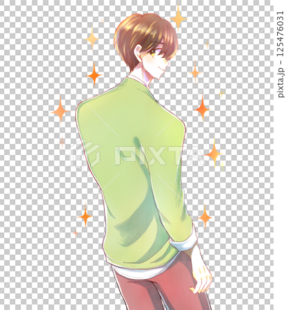 男人轉過身，微笑，閃閃發光 125476031