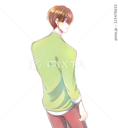 振り向く男性 笑顔 振り向く男性 笑顔 125476033