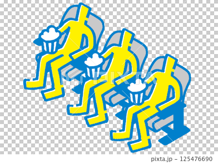 Three stick figures eating popcorn while watching a movie. Three stick figures eating popcorn while watching a movie. 125476690