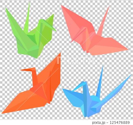 Origami crane illustration set vector material 125476889