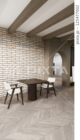 Architecture and interior concept Empty room and wood panels and brick wall background 3D illustration rendering 125477002