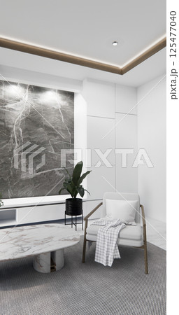 Living room with sofa and table on carpet minimalist design modern wooden style.3D rendering Living room with sofa and table on carpet minimalist design modern wooden style.3D rendering 125477040