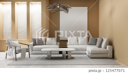 brown Modern room interior modern style and sofa and decoration .3D rendering 125477071