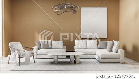 brown Modern room interior modern style and sofa and decoration .3D rendering 125477073