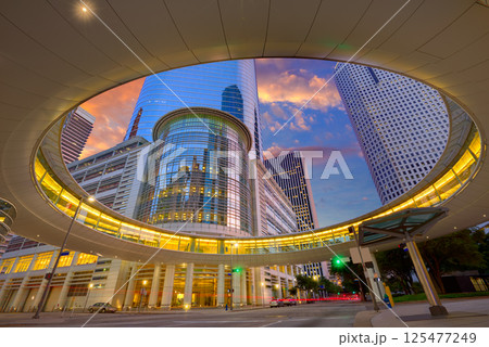 Houston Downtown sunset skyscrapers Texas Houston Downtown sunset skyscrapers Texas 125477249