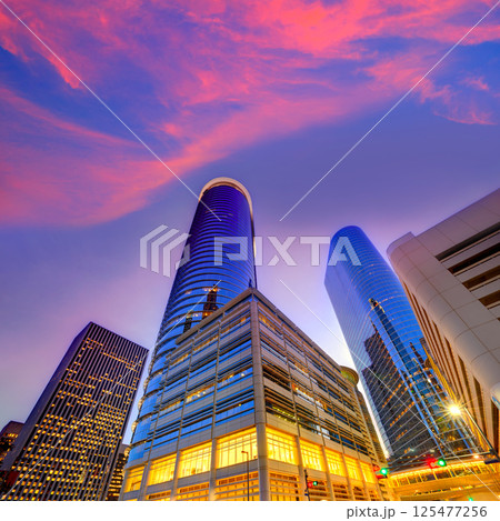 Houston Downtown skyline sunset at Texas US Houston Downtown skyline sunset at Texas US 125477256