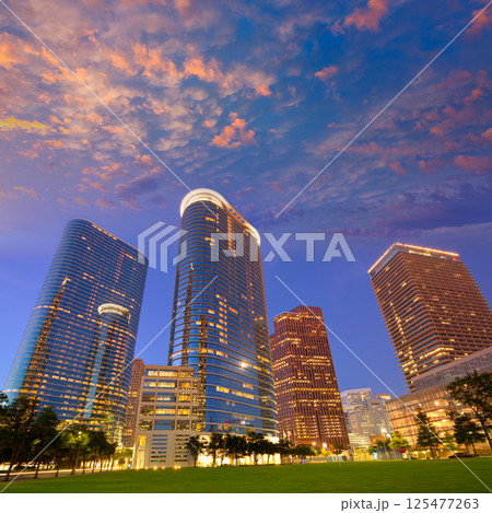 Houston Downtown skyline sunset at Texas US Houston Downtown skyline sunset at Texas US 125477263