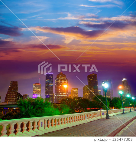 Houston skyline at sunset Sabine St Texas USA Houston skyline at sunset Sabine St Texas USA 125477305