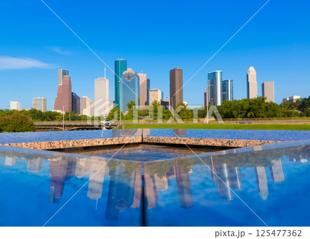 Houston skyline and Memorial reflection Texas US Houston skyline and Memorial reflection Texas US 125477362