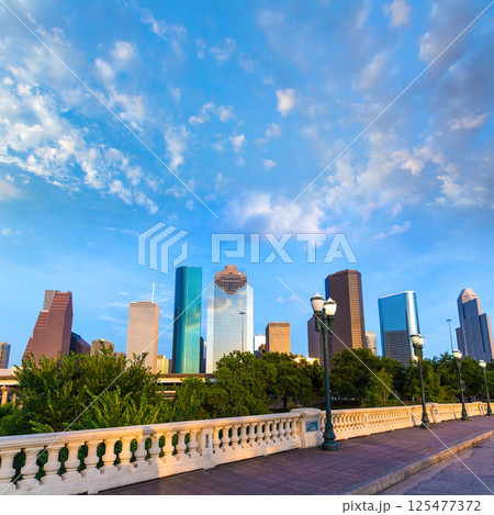 Houston skyline from Sabine St bridge Texas US 125477372