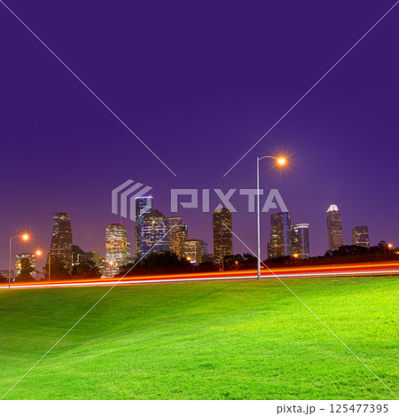 Houston sunset skyline from Texas US Houston sunset skyline from Texas US 125477395