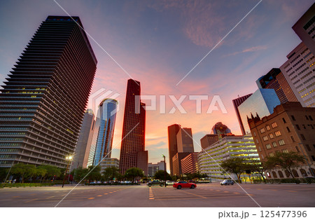 Houston Downtown skyline at sunset Texas US 125477396