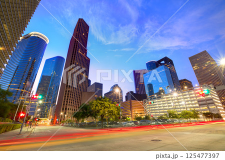 Houston Downtown skyline at sunset Texas US 125477397