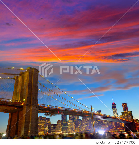 Brooklyn bridge and Manhattan skyline July 4th 125477700