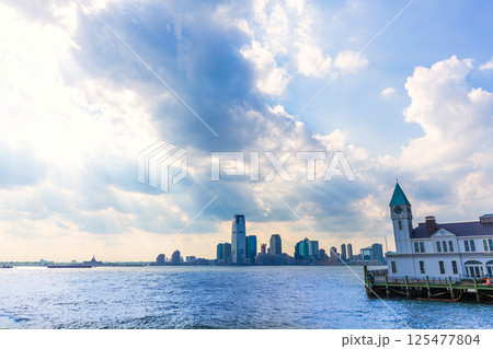 Pier A in Battery Park Manhattan skyline New York and Jersey  125477804