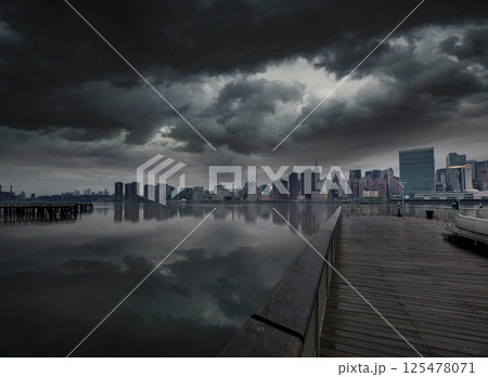 Manhattan New York cloudy dramatic skyline USA 125478071